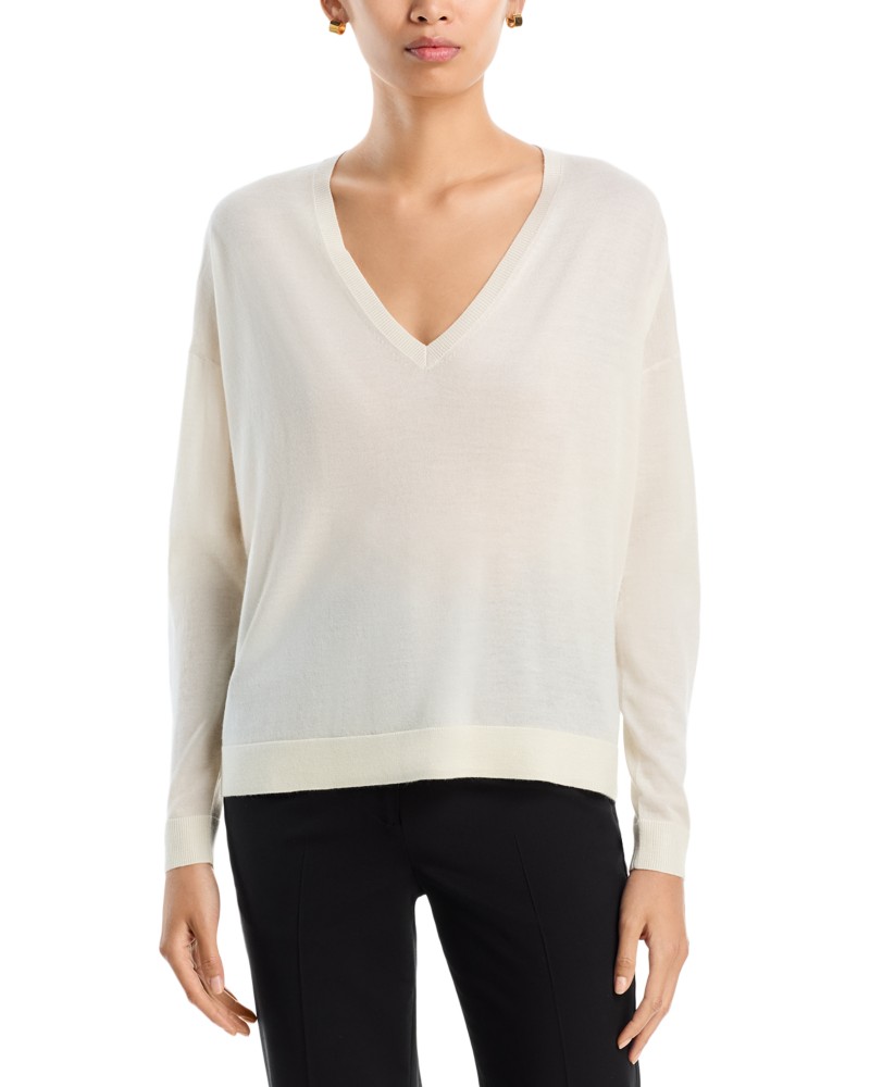 Co Cashmere V Neck Sweater in Ivory