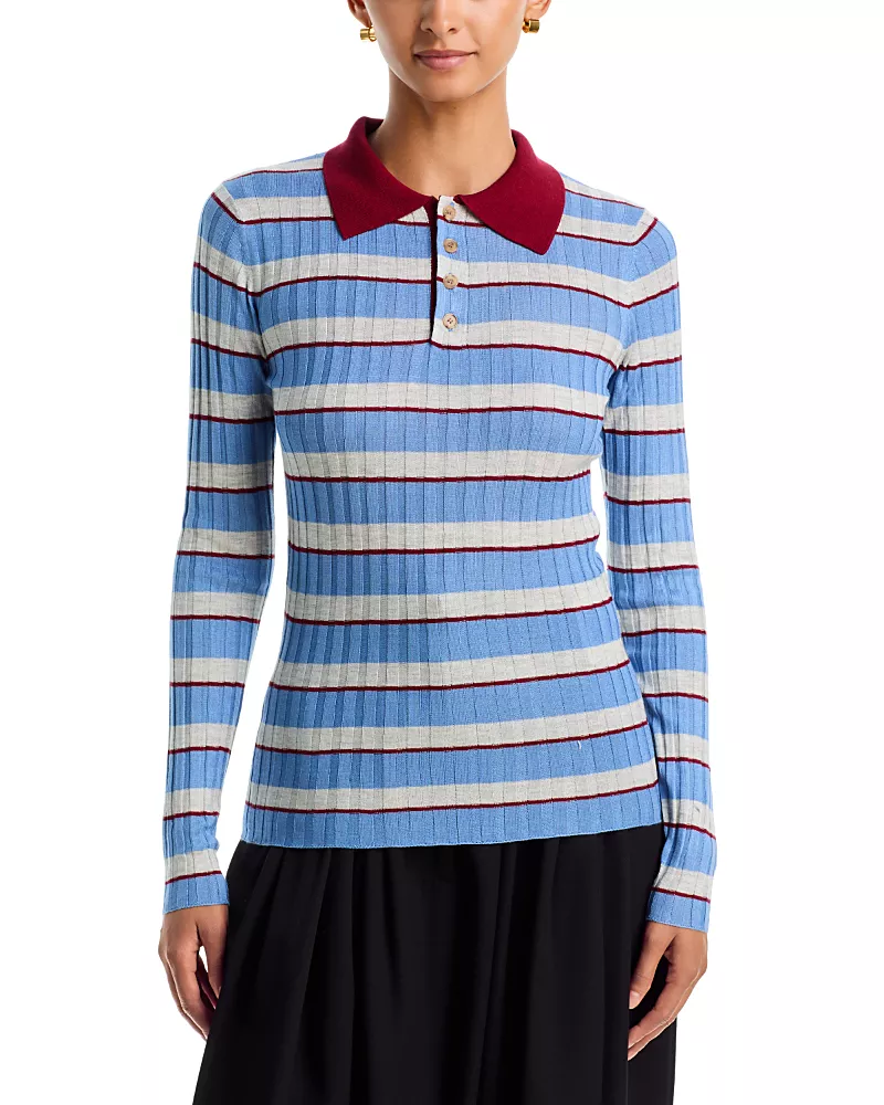 Brandon Maxwell Joni Silk and Cashmere Knit Polo Top