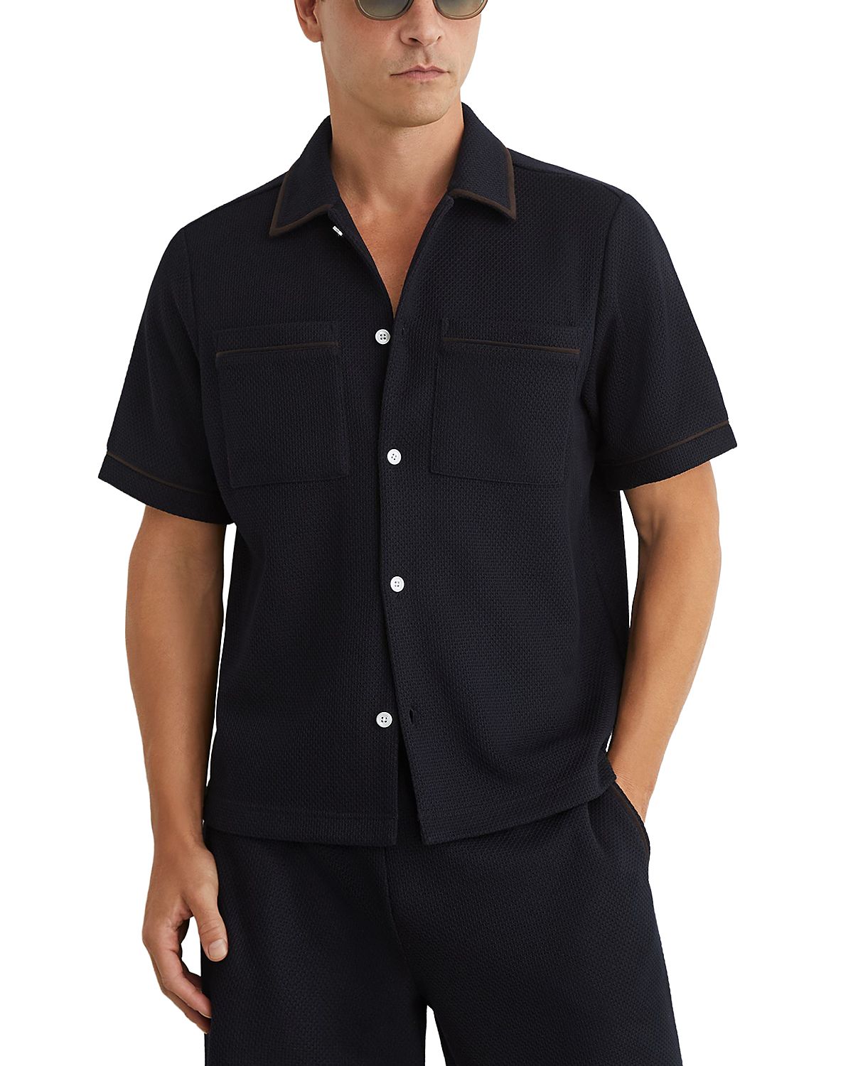 Reiss Weaver Short Sleeve Textured Piped Shirt