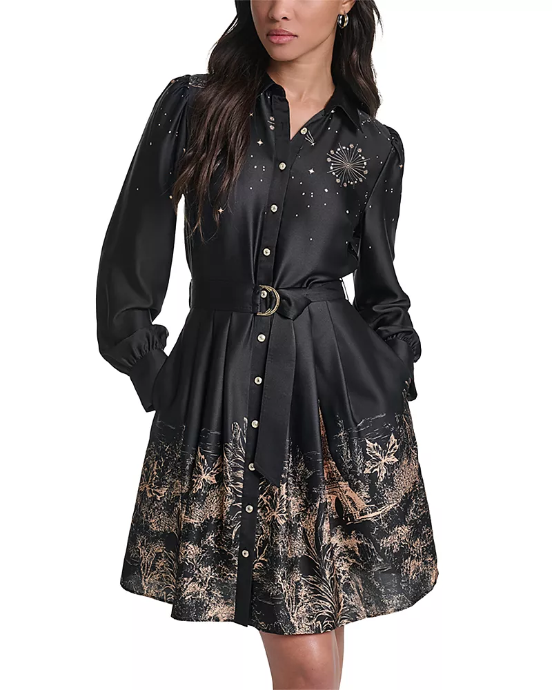 Karl Lagerfeld Paris Placed Print D Ring Shirtdress