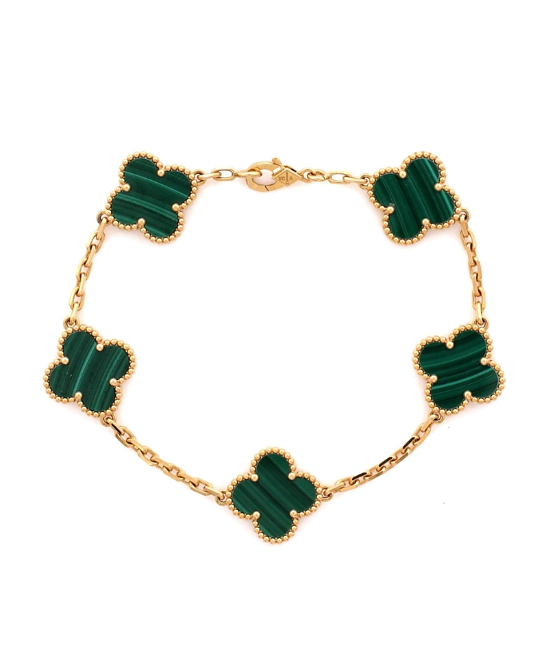 Pre-Owned Van Cleef & Arpels Vintage Alhambra 5 Motifs Bracelet 18K Gold and Malachite
