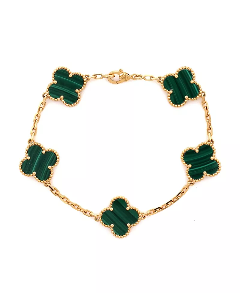 Pre-Owned Van Cleef & Arpels Vintage Alhambra 5 Motifs Bracelet 18K Gold and Malachite