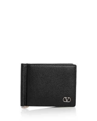 VLogo Leather Money Clip Bifold Card Case 