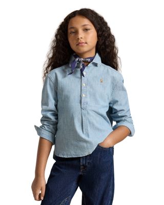 Girls' Indigo Cotton Chambray Boxy Shirt - Little Kid