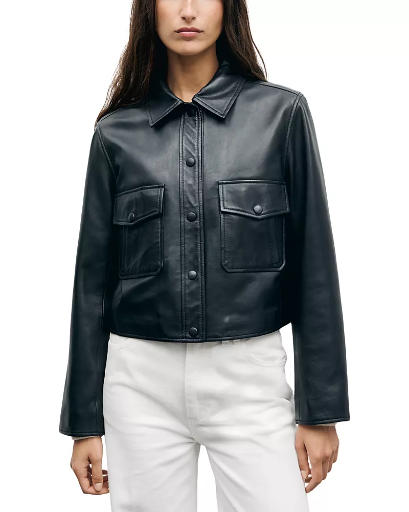 Gerard Darel Petra Leather Button Front Jacket