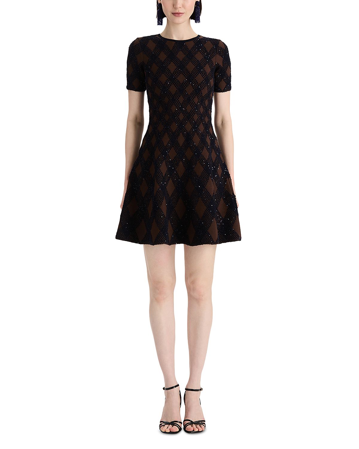 Oscar de la Renta Argyle Knit Fit and Flare Dress