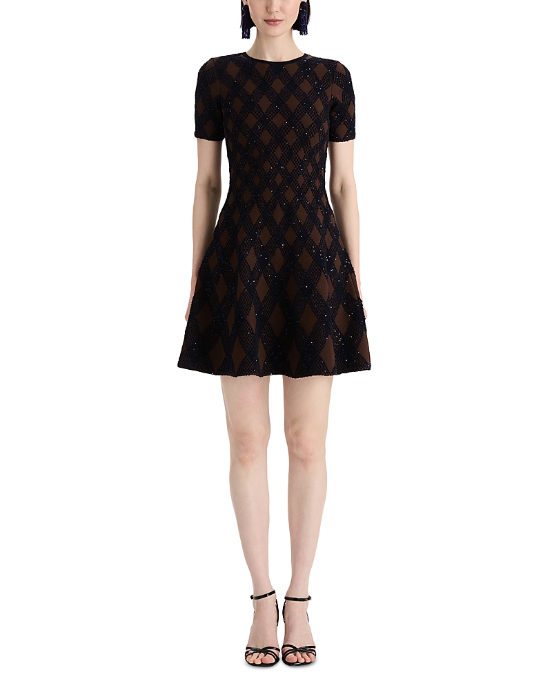 Oscar de la Renta Argyle Knit Fit and Flare Dress