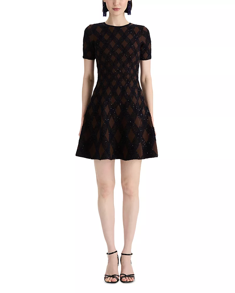 Oscar de la Renta Argyle Knit Fit and Flare Dress