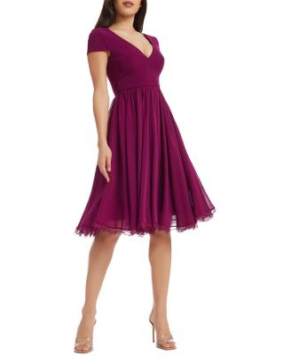  Corey Deep V-Neck Lace Trim Midi Dress