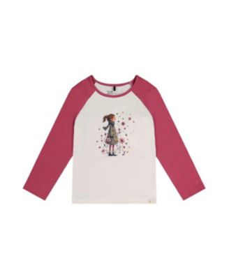 Girls' Contrast Raglan Organic Cotton Flowers Crew Neck T-Shirt - Big Kid