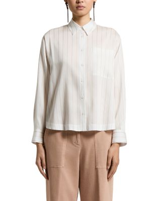 Woman Shirt in Silk Lyocell Light Striped Weave