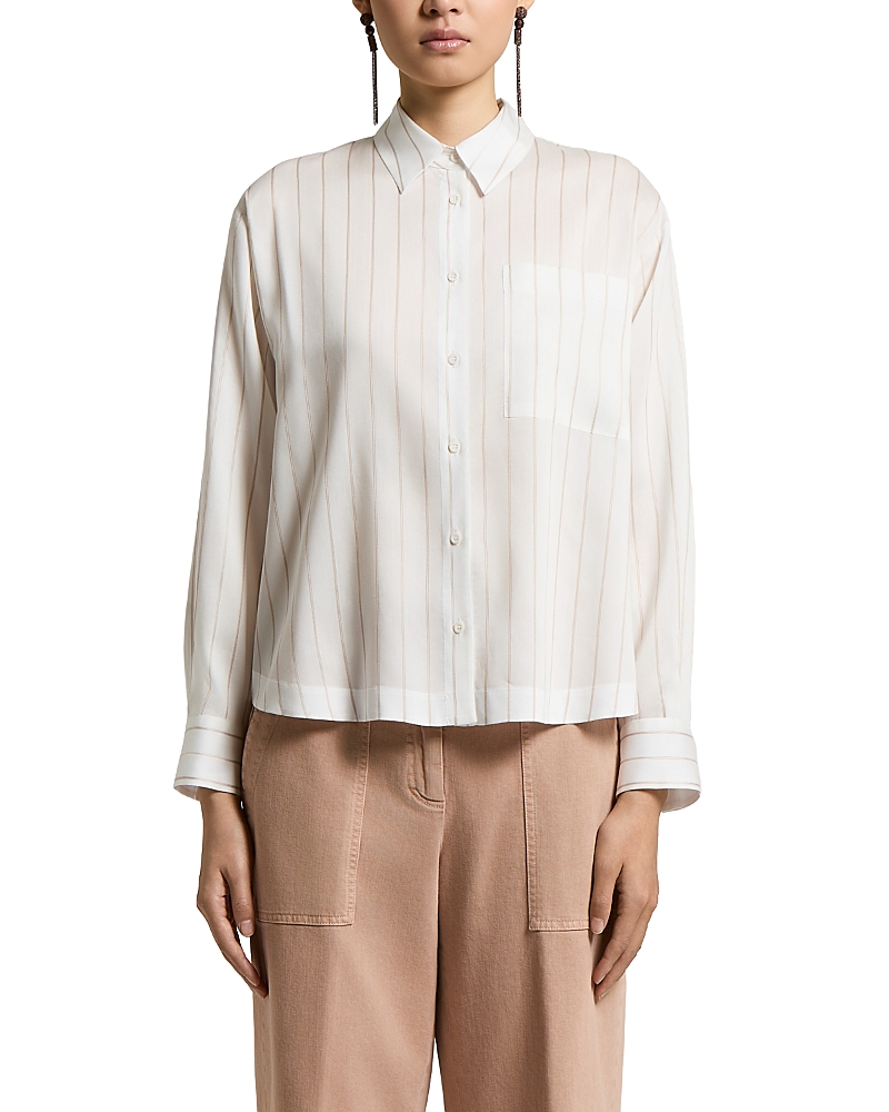 Peserico Woman Shirt in Silk Lyocell Light Striped Weave