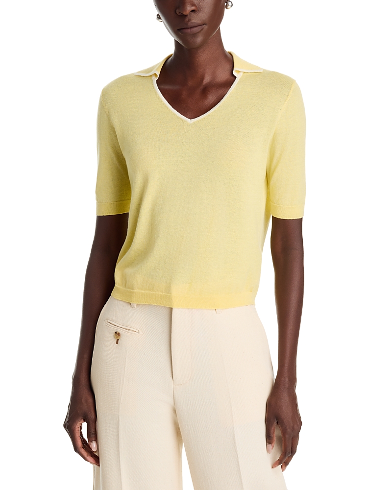 Vince Tipped Polo Elbow Sleeve Top