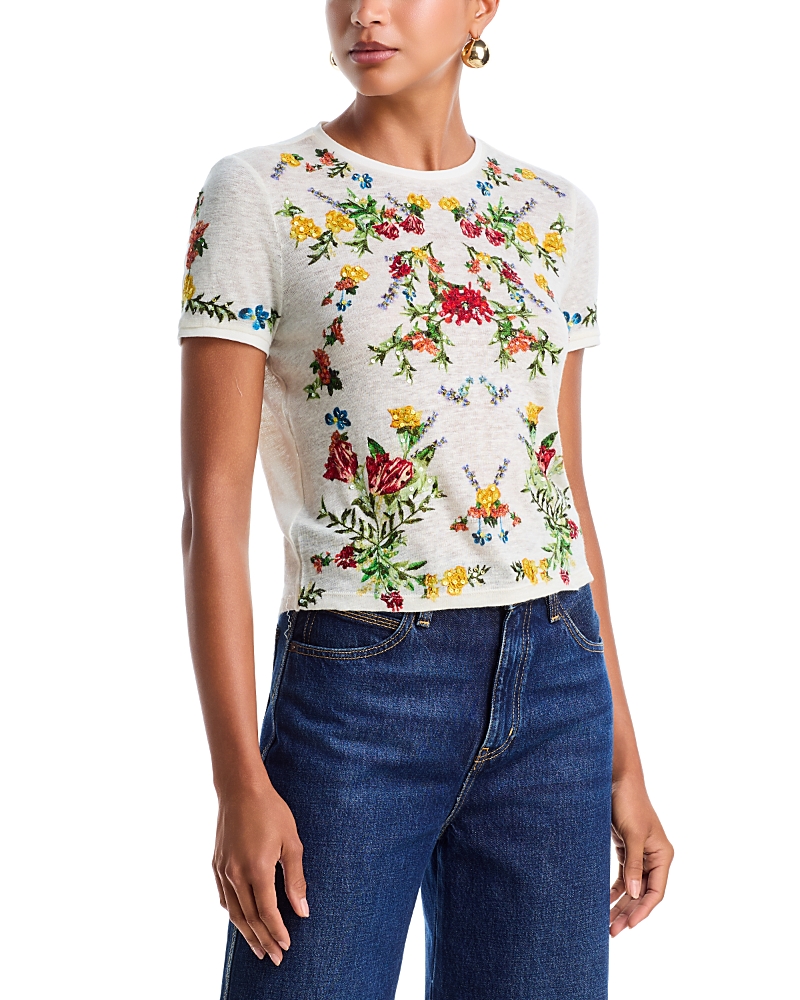 Alice And Olivia Cindy Embroidered Cropped Tee