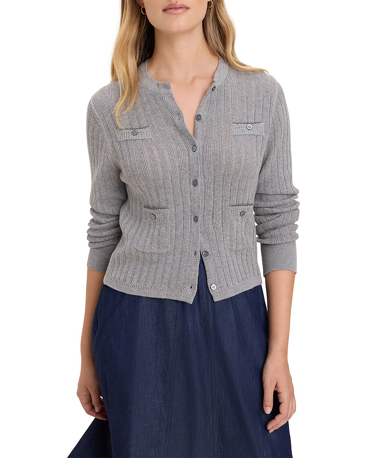Nic+Zoe Pointelle Knit Pocketed Cardigan