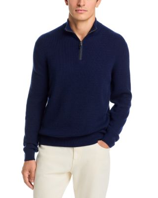 Wool & Cashmere Textured Quarter Zip Knit Sweater