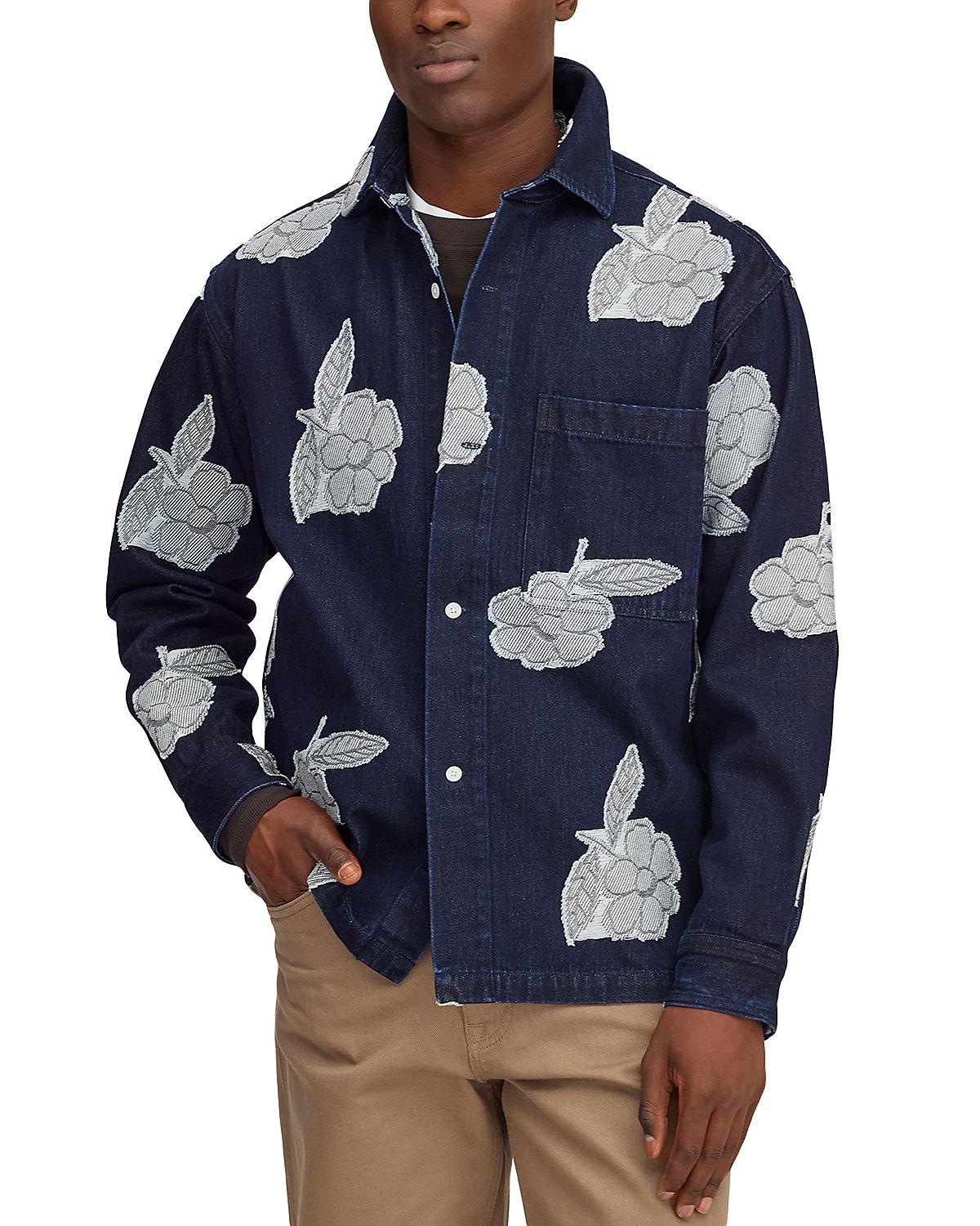 NN07 Adwin Floral Pocket Cotton Denim Overshirt