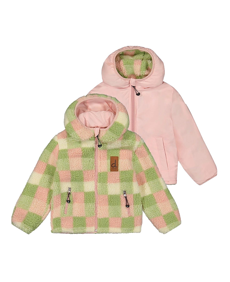 Deux par Deux Girls' Reversible Mid-Season Fleece Full Zip Hooded Jacket - Big Kid