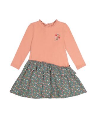  Girls' Bi-Material Ribbed Bodice Gathered Skirt Dress - Baby