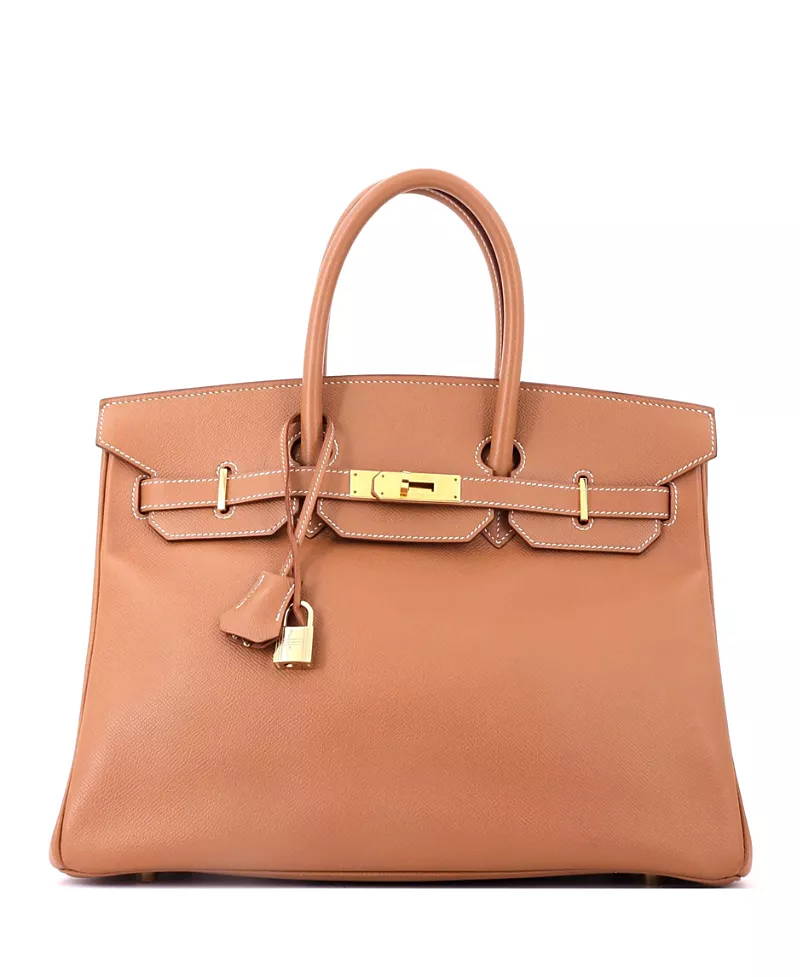 Pre-Owned HERMES Birkin 35 Handbag Brown Courchevel with Gold Hardware