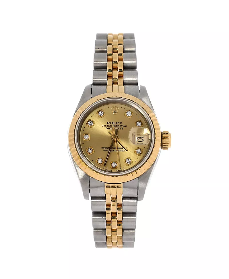 Pre-Owned Rolex Oyster Perpetual Datejust Automatic Watch in Stainless Steel and Gold with Diamond Markers 26mm