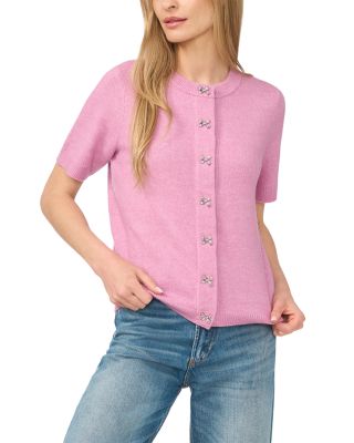 Bow Button Short Sleeve Cardigan Sweater