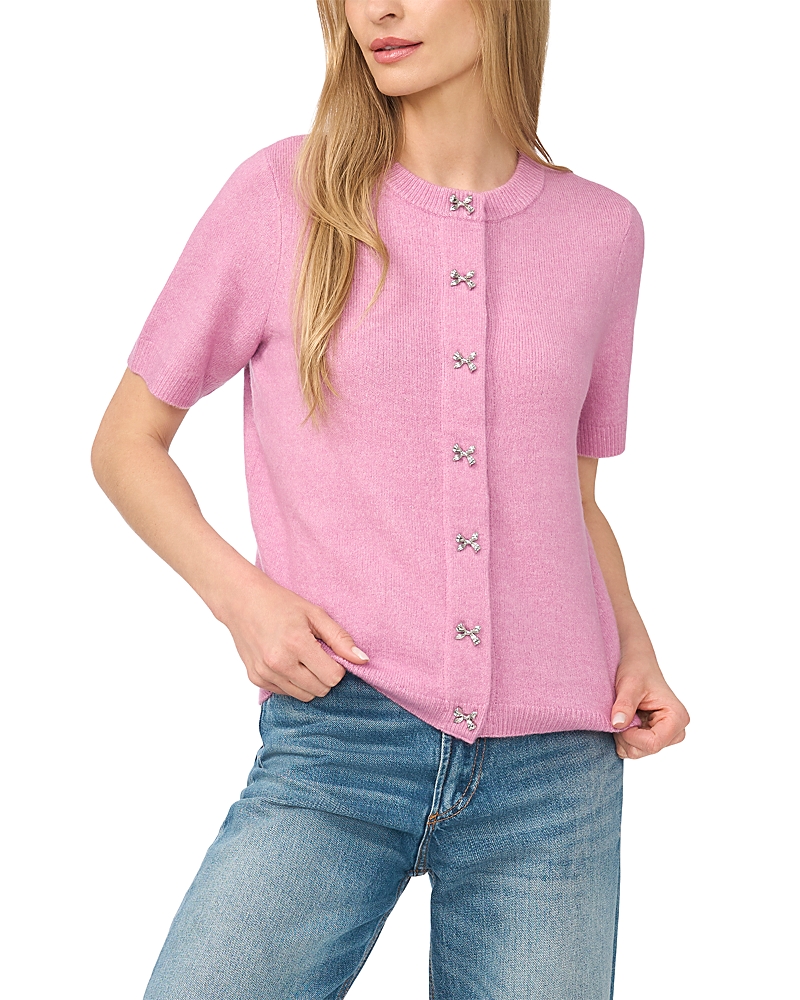 CeCe Bow Button Short Sleeve Cardigan Sweater