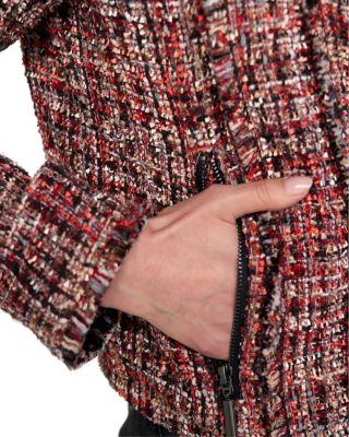 Zip Front Fringe Trim Tweed Jacket - thumbnail 3