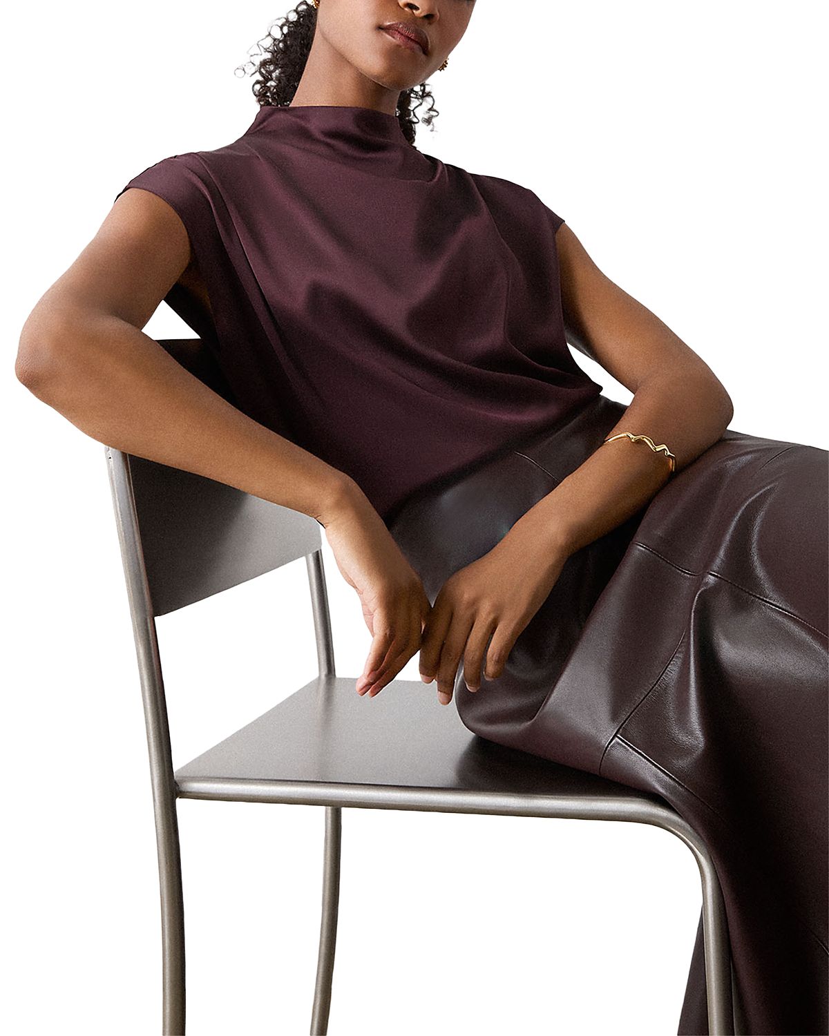 Whistles Cowl Neck Satin Sleeveless Top