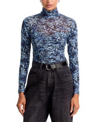 Floral Bloom Mock Neck Mesh Top - Exclusive