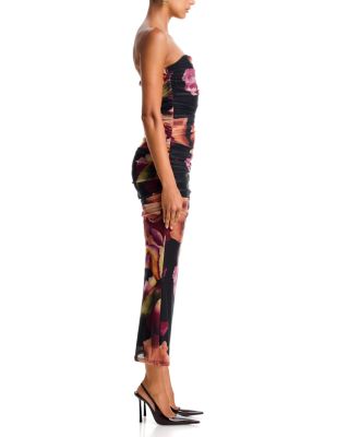 Placed Floral Mesh Strapless Iris Print Maxi Dress - Exclusive - thumbnail 5