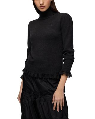 Lace Trim Merino Turtleneck Sweater