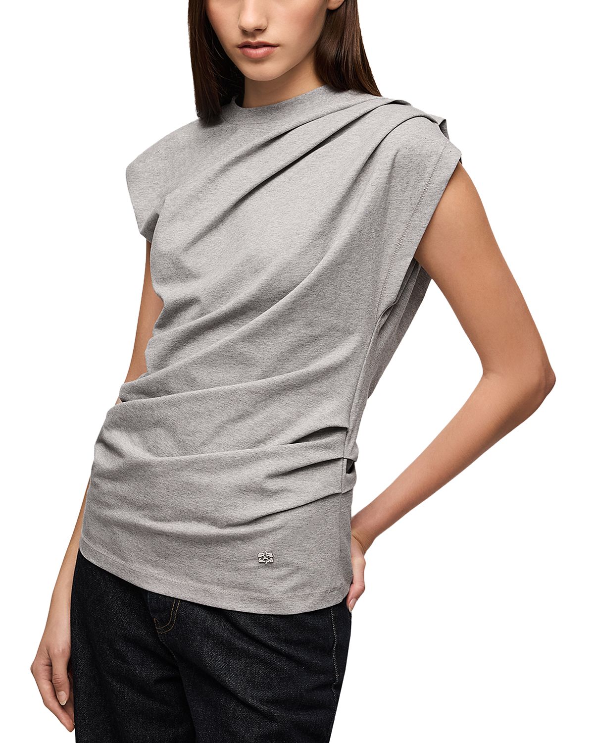 Ganni Asymmetric Neck Drape Jersey Top