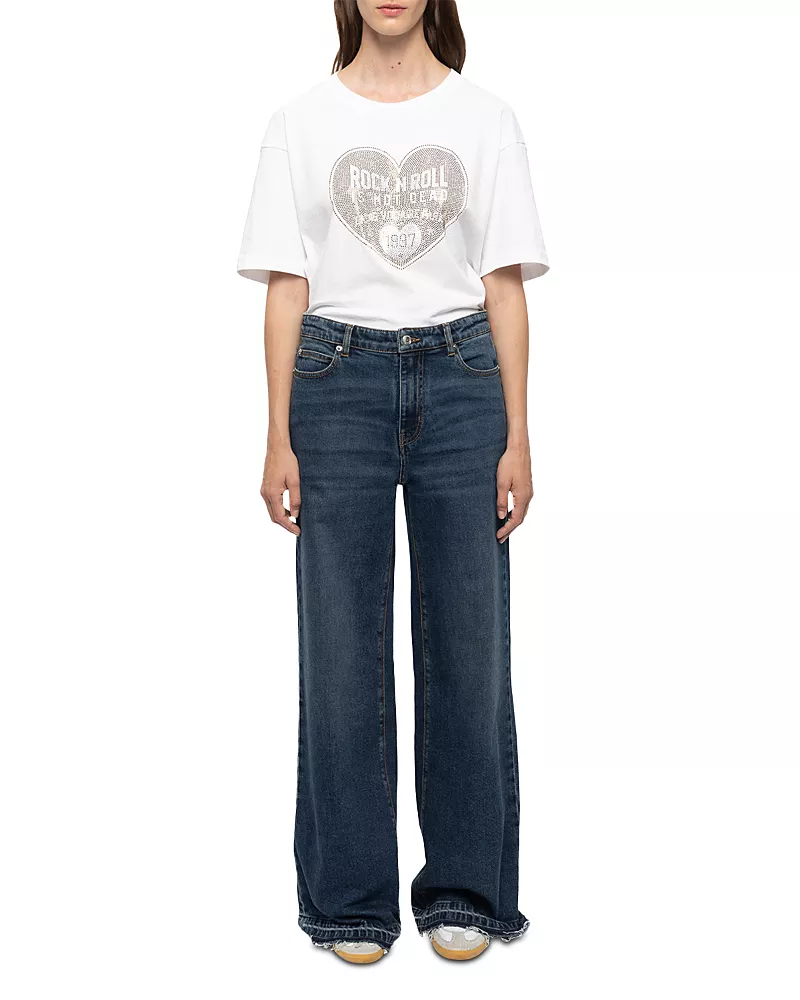 Zadig & Voltaire Eli High Rise Wide Leg Jeans in Medium Blue