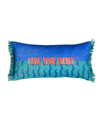  Ghuni Fringed Embroidered Cotton Cushion, 19.69" x 9.84"
