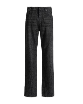 Monogram Pattern Loose Fit Cotton 33.9" Jeans in Black/Medium Grey