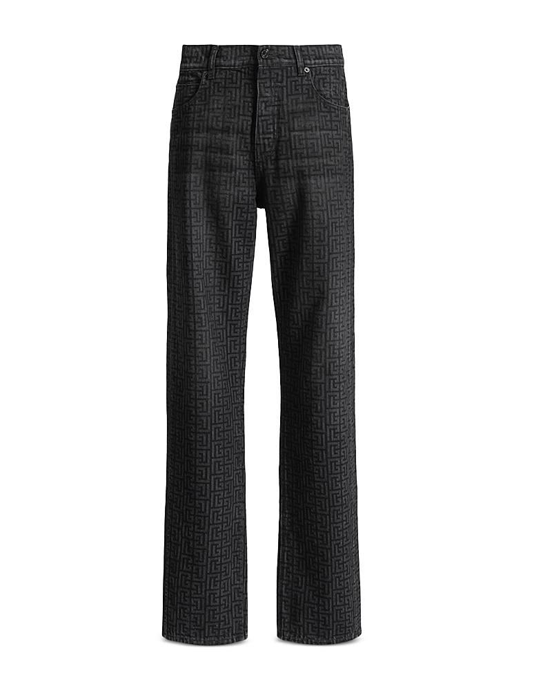 Balmain Monogram Pattern Loose Fit Cotton 33.9 Jeans in Black/Medium Grey