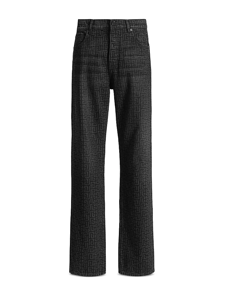 Balmain Monogram Pattern Loose Fit Cotton 33.9 Jeans in Black/Medium Grey
