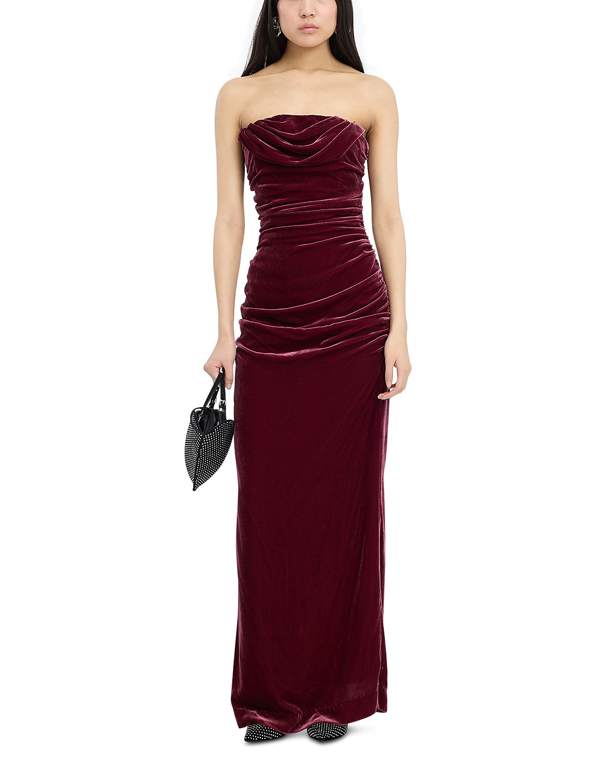 Rotate Silk Velvet Ruched Dress