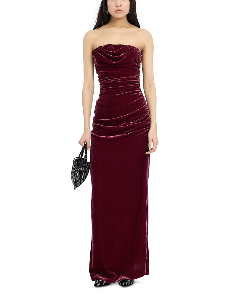 Rotate Silk Velvet Ruched Dress