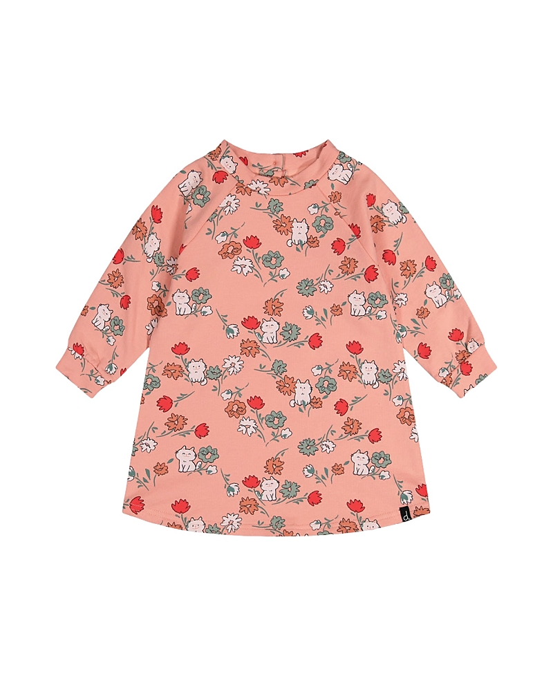 Deux par Deux Girls' French Terry Cat Raglan Sleeve Curved Hem Dress - Baby