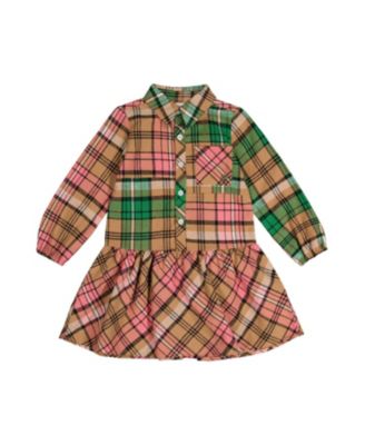  Girls' Plaid Button Front Chest Pocket Shirt Dress - Little Kid