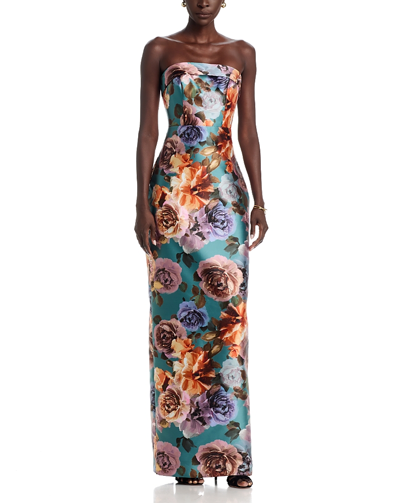 Theia Cleo Printed Strapless Column Gown