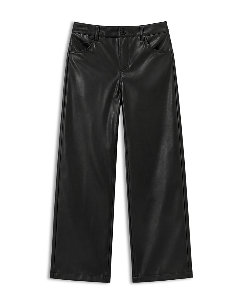 Theme Girls' Joie Black Faux Leather Straight Leg Pants - Big Kid