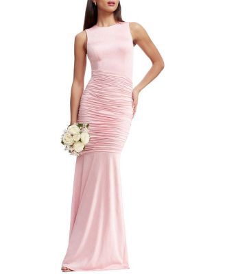 Dress The Population Violetta Bateau Neck Ruched Mermaid Gown In Vintage Pink