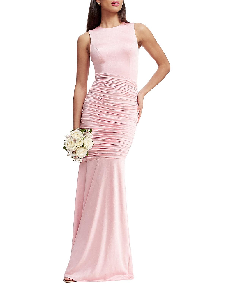 Dress The Population Violetta Bateau Neck Ruched Mermaid Gown In Vintage Pink