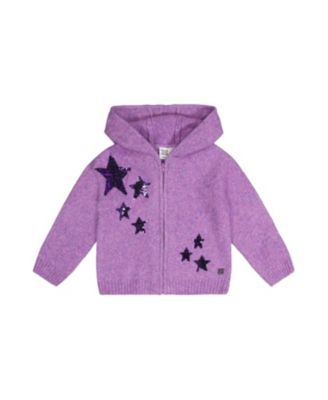 Girls' Hooded Zip Star Detail Knitted Cardigan - Little Kid