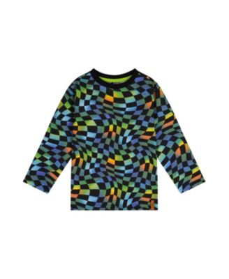 Unisex Organic Cotton Checkered Crew Neck Long Sleeve T-Shirt