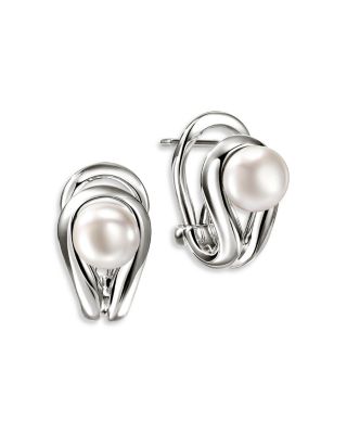 Sterling Silver Surf Cultured Freshwater Pearl Omega Earrings