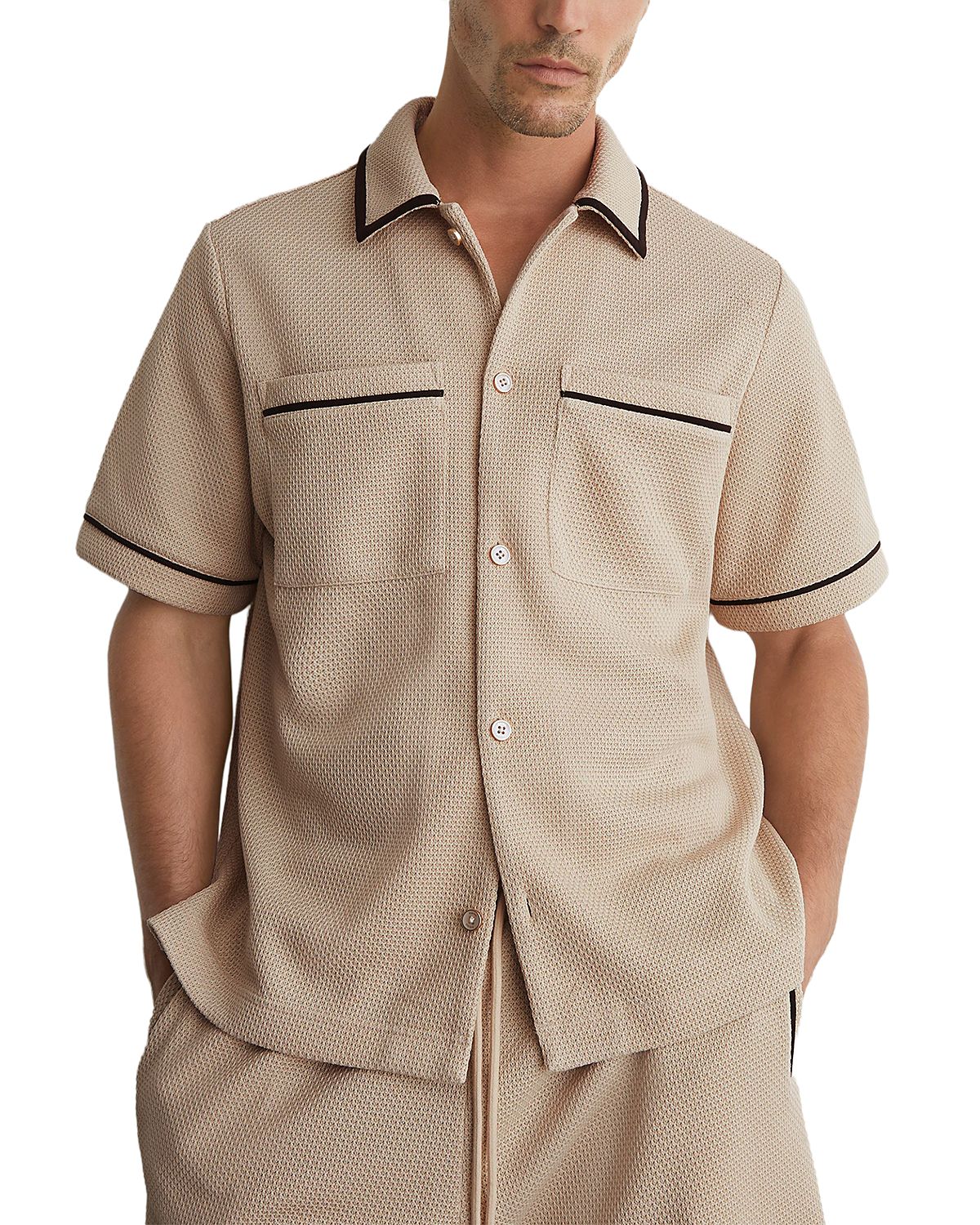 Reiss Weaver Short Sleeve Textured Piped Shirt